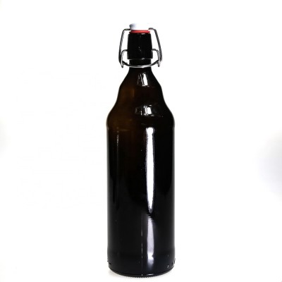 Round Beer 1000ml Wine Bottles  Glass Empty Black Wine Bottle With Swing Cap