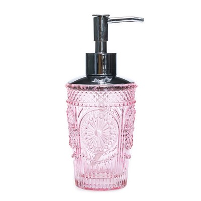 Fancy engraving pink shampoo glass bottle 330 ml spray pump glass hand sanitizer bottle for personal clean