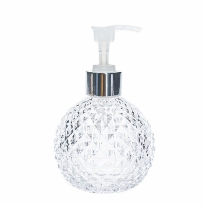 Ball shape engraving glass diffuser bottle 200 ML crystal hand sanitizer glass pump bottles for shampoo