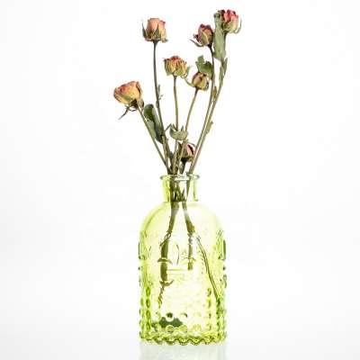 Modern Shape Green Flower Glass Vase Cylinder Multi Colored Glass Vase