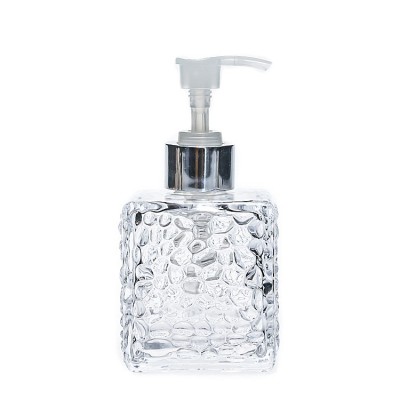 Engraving Square Glass Pump Bottle 200 ml Empty Shampoo Packaging Glass Hand Sanitizer Bottles with spray