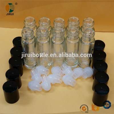 10ml clear roll on oil glass bottle with black plastic screw cap