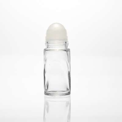 Online Supplier 50ml Round Engraving Empty Perfume Packaging Glass Deodorant Bottle with Roll On Cap