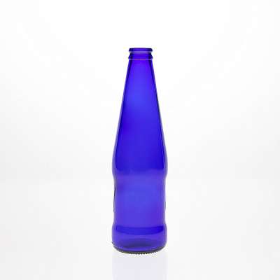 Customized 350ml 12oz Round Empty Cobalt Blue Soda Water / Juice Beverage Packaging Glass Bottle with Crown lid